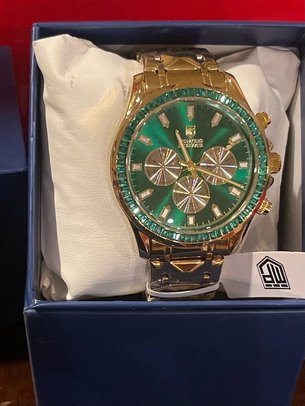 Invicta Gold-Tone Watch with Green Dial and Crystal Bezel